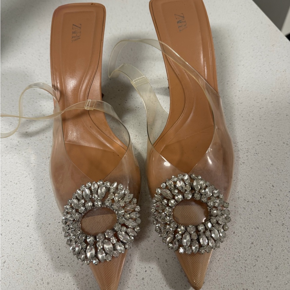 Zara Women's Transparent and Brown Embellished Heels - Picture 2 of 3